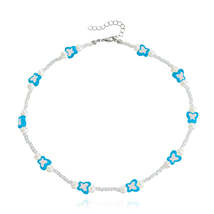 Light Blue Acrylic &amp; Pearl Butterfly Beaded Station Necklace - £11.18 GBP