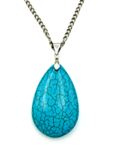 Dyed Turquoise Howlite Teardrop Pendant Necklace 36&quot; - £17.13 GBP