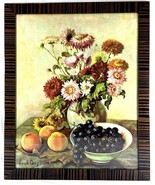 Still Life Fruit &amp; Flowers Oil Painting Lithograph Signed Hank Bos 18.5x... - $108.04 CAD