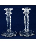 Krys-tol Chippendale Hexagonal Etched Floral Glass Candlesticks Candle H... - $12.00