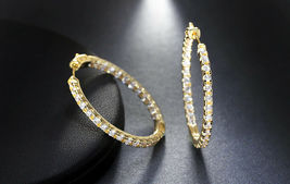1ct Round Cut Diamond 14k Yellow Gold Over Elegant Wedding Party Hoop Earrings - £62.50 GBP