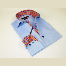 Men Dress Shirts AXXESS Turkey 100% Soft Egyptian Cotton High Collar 223-01 Blue image 2