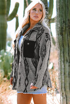 Gray Aztec Contrast Chest Pockets Loose Shacket - $23.46