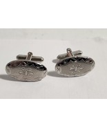 Oval Cufflinks Silver Tone Textured and Smooth w/ Flourishes and Scallop... - £5.97 GBP