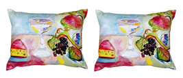 Pair of Betsy Drake Wine &amp; Cheese No Cord Pillows 16 Inch X 20 Inch - £62.43 GBP