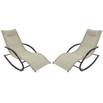 Set of 2 Beige Rocking Chaise Lounger Patio Lounge Chair with Pillow - $8,496.58 MXN