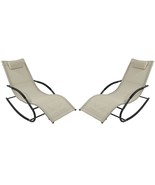 Set of 2 Beige Rocking Chaise Lounger Patio Lounge Chair with Pillow - $8,505.59 MXN