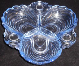 Cambridge Glass Blue Caprice Pattern Small Tri Divided Relish - £31.13 GBP