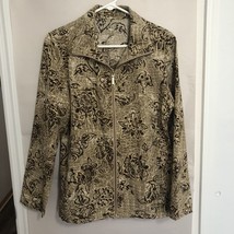 Chico&#39;s Zenergy Brown Floral Poly/Spandex Zip-Front Lightweight Jacket Sz 1 S/M - £15.27 GBP