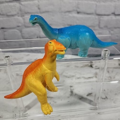 Vintage Playskool Dinosaurs Lot of 2 Blue and Yellow Rubber  - $19.79