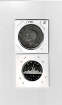 TWO CANADAIN SILVER DOLLARS /1945 LARGE SILVER FINE/ 1985 SMALL SILVER MINT - £23.48 GBP