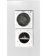 TWO CANADAIN SILVER DOLLARS /1945 LARGE SILVER FINE/ 1985 SMALL SILVER F... - $41.01 CAD