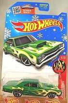 2016 Hot Wheels Target Snowflake #94 Hw Flames &#39;69 Dodge Coronet Superbee Green - £7.69 GBP