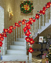 2m Artificial Poinsettia Christmas Flower String with Lights Christmas LED Decor - £8.65 GBP