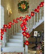 2m Artificial Poinsettia Christmas Flower String with Lights Christmas L... - £8.52 GBP