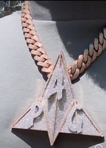 75ct Lab Created Diamond PAG Pendant Cuban Necklace 14K Rose Gold Finish - £224.21 GBP