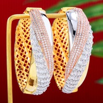 Luxury Big Twist Lines Cubic Zircon Statement Hoop Earrings For Women Wedding DU - £43.85 GBP