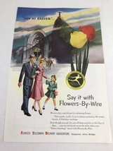 FTD Joy At Easter Flowers By Wire Vtg 1954 Print Ad Art Family At Church - $9.89