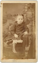 CIRCA 1880&#39;S CDV Cute Little Girl Adorable Dress In Chair JH Meyer Cincinnati OH - £7.44 GBP