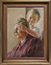 Hide n seek Home Scene w Grandma Russian early 20th Century Oil Genre Painting - £1,474.44 GBP