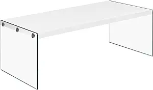 , Coffee Table, Tempered Glass, Glossy White, 44&quot;L - £189.78 GBP