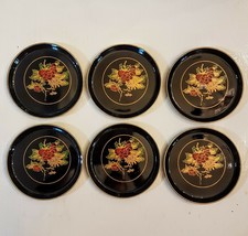 Black Laquer Ware LOT of 6 Coasters MCM VTG Japanese Red &amp; Gold Floral B... - £12.33 GBP