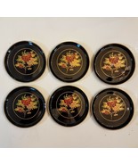Black Laquer Ware LOT of 6 Coasters MCM VTG Japanese Red &amp; Gold Floral B... - £12.44 GBP