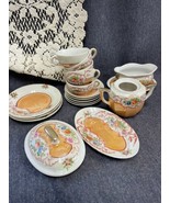 Vintage Japan Peach Lustre Miniature Toy Tea Set 17 Pieces Play Dishes - £11.68 GBP