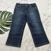 J Jill Vintage Y2k Cropped Straight Capri Jeans 6 Dark Wash Beaded Embellished - £22.15 GBP