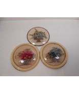 3 ANTIQUE VINTAGE CONVEX BUBBLE GLASS DRIED FLOWERS WALL ART - $37.16