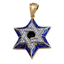 Magen David Jerusalem Yellow Gold 14K Diamonds with Blue Enamel by Anbinder - £1,218.47 GBP