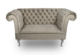 2 Seater Chesterfield Sofa Handmade Tufted Beige Plush Velvet Chaise Lounge - £518.04 GBP
