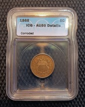 1868 5¢ Sheild Nickel AU50 ICG Certified Type 2 - No Rays Details: Corroded - $104.86