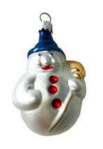 Glass Snowman with Broom Christmas Ornament Hand Painted 3.25&quot; - £11.62 GBP