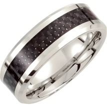 Dura Cobalt 8 mm Beveled-Edge Band With Black Carbon Fiber Inlay Size 10.5 - £154.66 GBP