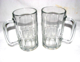 2 Vtg Anchor Hocking 6” Heavy Clear Glass BEER/DRINK Mug W/HANDLE 16 Oz Pyrex - £17.06 GBP