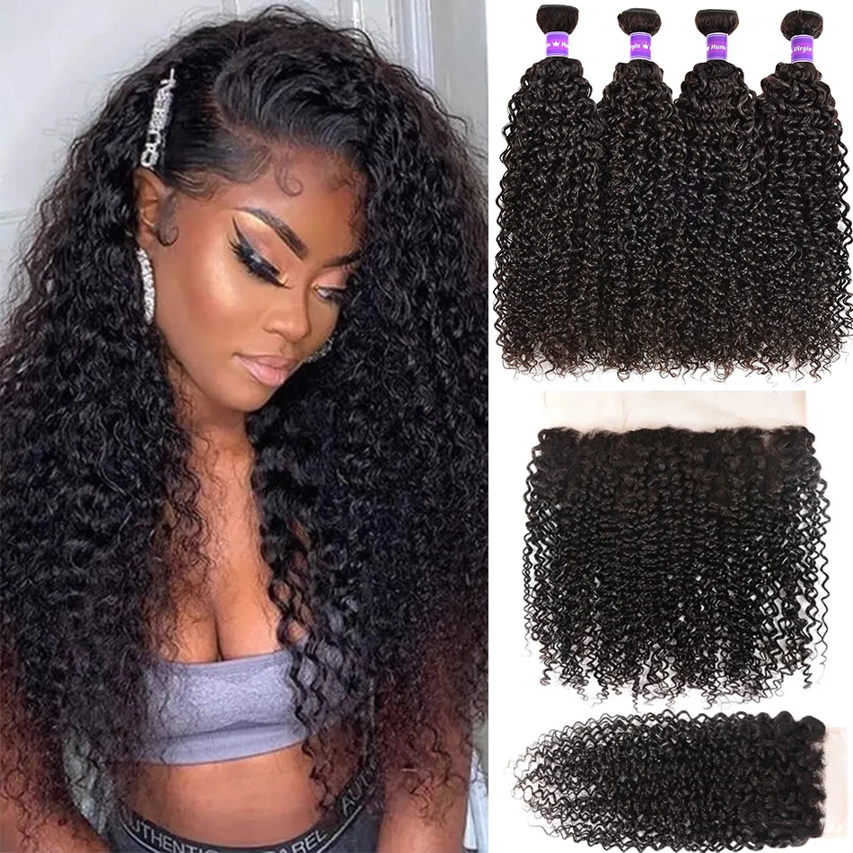 Ky curly 3 4 bundles with hd 13x4 frontal peruvian remy human hair bundles with closure thumb200