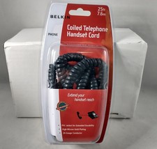 BELKIN Black Phone Coiled  Cord Telephone Handset Cable 25&#39; UPC:72286811... - $5.94