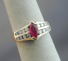 ESTATE 14k Yellow Gold Marquise Ruby Channel Set Diamond Ring 4.75 - £372.74 GBP
