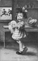 I Wish I Was A Boy! Girl Washing DISHES~1907 Sheahans Comic Postcard - $9.02
