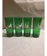 Vintage Anchor Hocking 4 Forest Green Tall Ice Tea Glasses Open Sleigh B... - $32.66