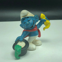 Vintage Smurf Action Figure Rubber Toy Peyo Bully West Germany Magician Hat Cape - £11.80 GBP