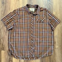 Mossy Oak Fishing Shirt Men’s Brown Plaid Button-Down Short Sleeve X-Lar... - $25.62