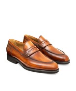 New Loafer Handmade Leather Tan Brown  color Round Toe Shoe For Men&#39;s - £125.07 GBP