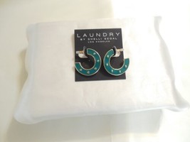 Laundry by Shelli Segal 1-1/8&quot;Gold-Tone Green Enameled Hoop Earrings B964 $30 - £7.72 GBP