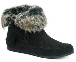  Girls Moccasins Ankle Boots Young Womens Madden Girl Finnn Black Faux F... - $29.70