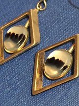 Vintage 70s Gold Diamond-shape Dangle Montana Agate Earrings image 2
