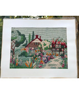 Vtg Unframed Finished Cottage Florals NEEDLEPOINT SAMPLER 16 3/4&quot; X 13 1... - $90.46 CAD