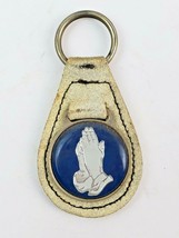 Vintage Praying Hands leather keychain keyring metal back White - £8.22 GBP