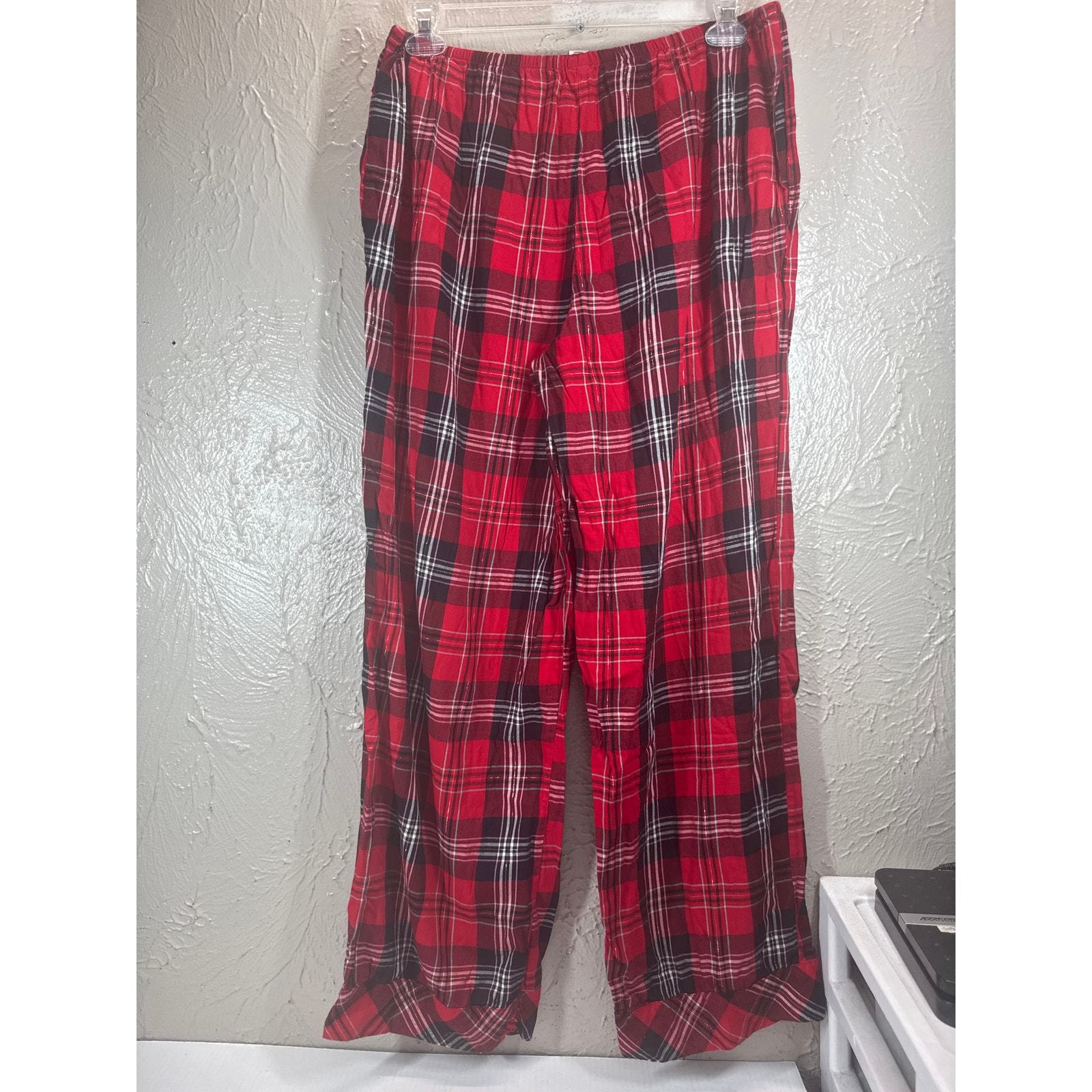 Victorias Secret Pajama Pants Red Black Buffalo Plaid Elastic Waist Womens Sz L Item image 2